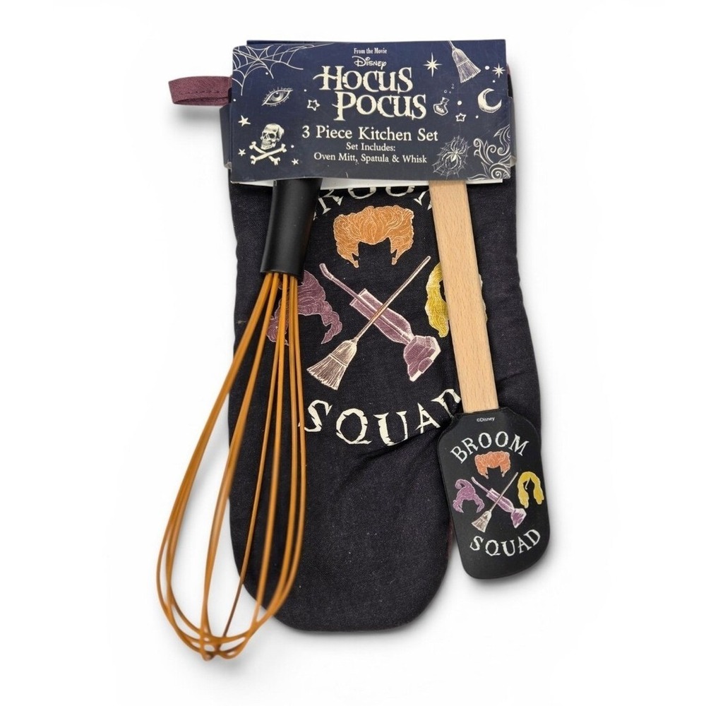 Hocus Pocus Broom Squad 3 Piece Kitchen Set Oven Mit Spatula Cotton Halloween